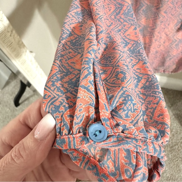 EUC Olivia Moon Orange & Blue Sheer Boho Blouse from Nordstroms. SZ: M 🧡💙 - Picture 3 of 8